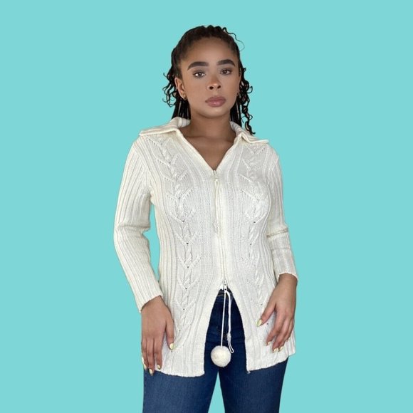 Derek Heart Other - Vintage Y2K Cream Zip Up Sweater